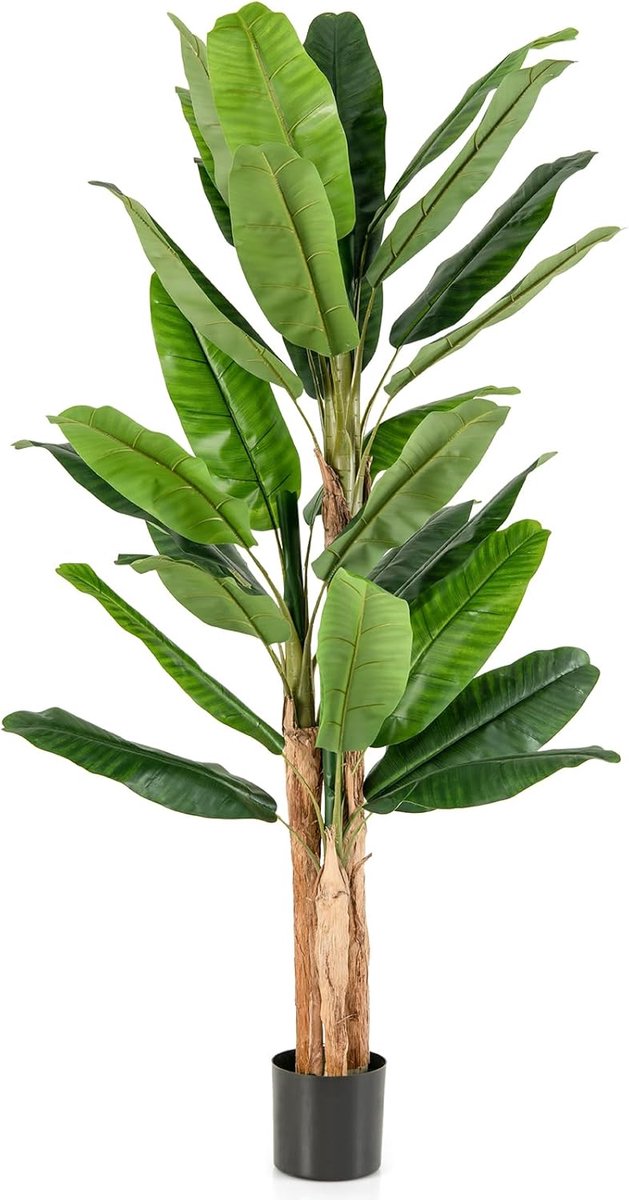 KOMFOTTEU 195 cm Kunstmatige bananenbladboom met pot, kunstplant voor binnenhuisdecoratie, tropische plant, decoratief, voor hal, woonkamer, balkon, kantoor