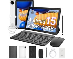 Hotlight KB1001L - Android 15 Tablet - 10.1 inch - 20(3+17)GB RAM/64GB ROM - Met Toetsenbord, Muis, Oordopjes & Bescherming – 5000mAh - Wit