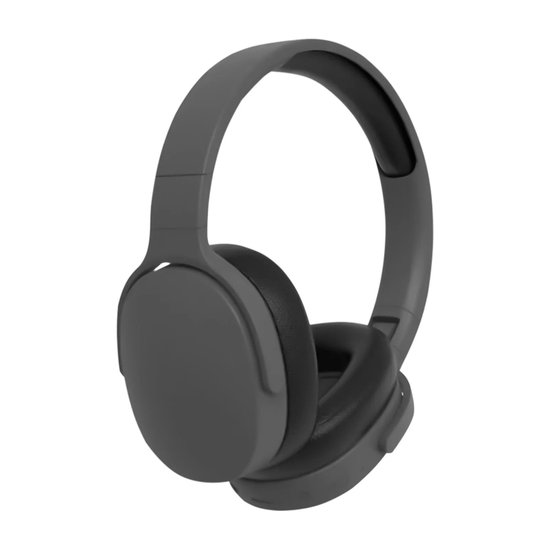 Grijze over-ear headset met gestroomlijnd ontwerp, geïsoleerd op wit.