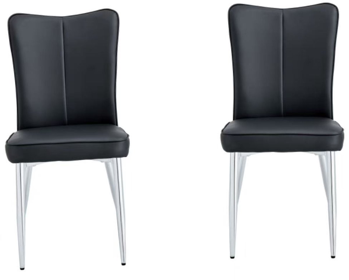Eetkamerstoel 2 Stuks 45x44x89 cm Stoel Zwart Zilver Metaal Pu Leer Modern Design Ergonomi