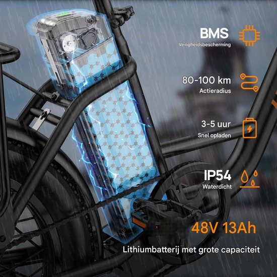20 inch Elektrische fiets(155-195 cm) - 48V 13Ah Verwisselbare Accu tot 100KM -250 W motor - 20inch - LCD Scherm - 25 km/u - 7 Versnellingen - Elektrische Fietsen voor Heren en Dames - Groente van Merkloos — afbeelding 4