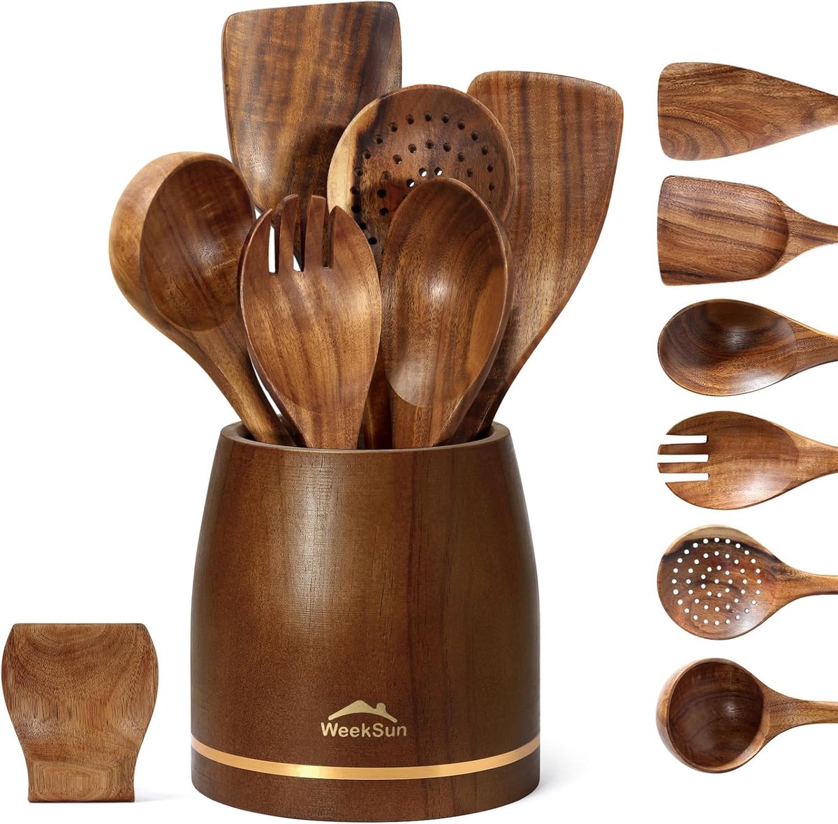 Complete Houten Keukengerei Set met Houder - Kookgerei van Duurzaam Hout