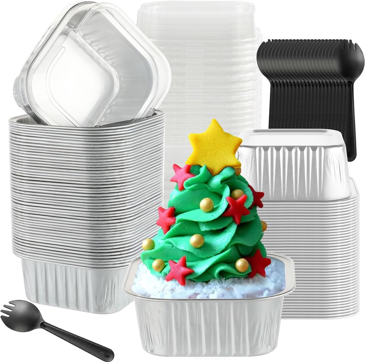50x Vierkante Aluminium Bakvormpjes met Deksel - Mini Taartvormen & Cupcake Bakvormen