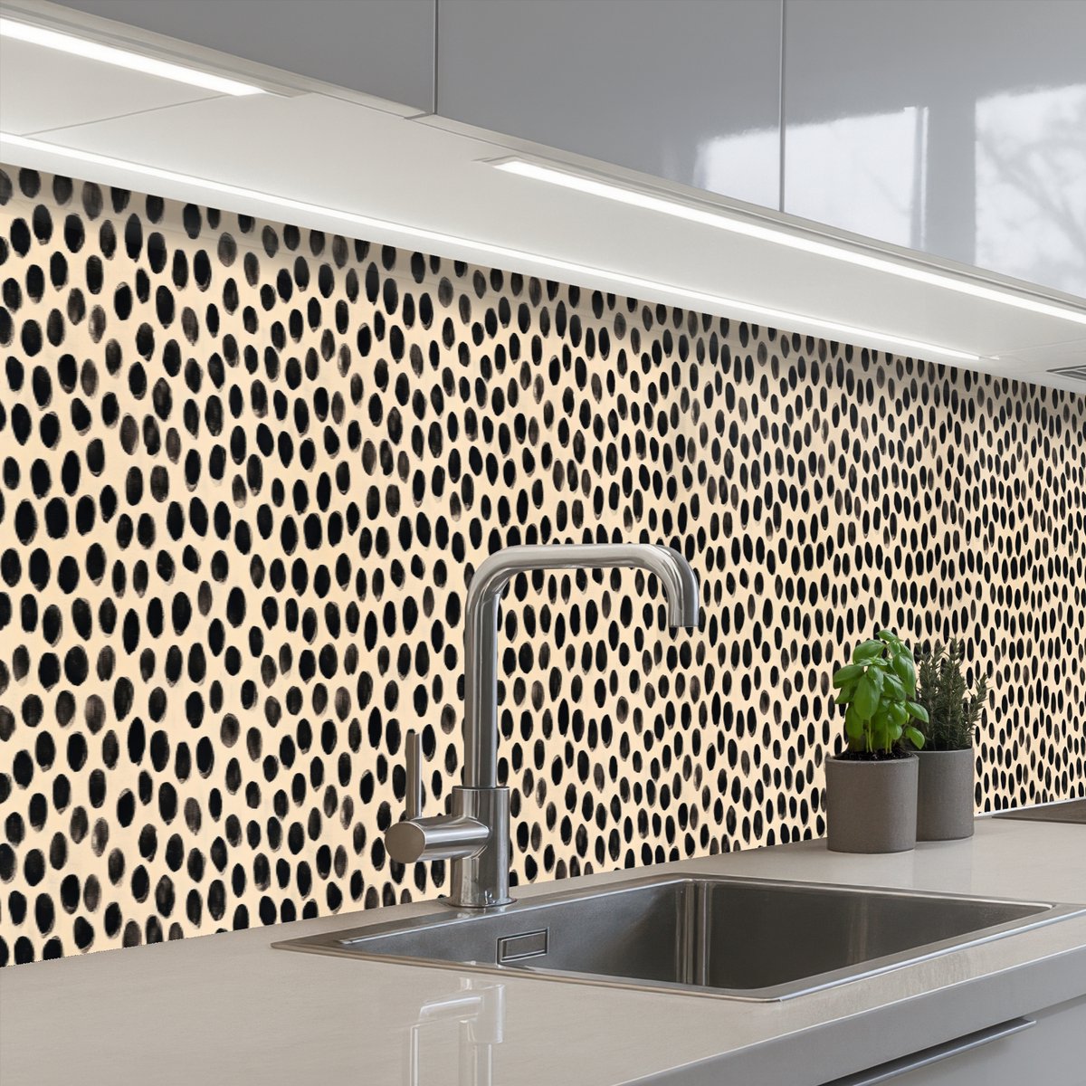Keuken achterwand 450x60 cm - Spatscherm zelfklevend Stippen - Patroon - Zwart - Muurbeschermer - Spatwand fornuis