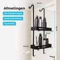 Afmetingen van een zwart 2-laags doucherek: 32 cm breed, 72 cm hoog, 12 cm diep.