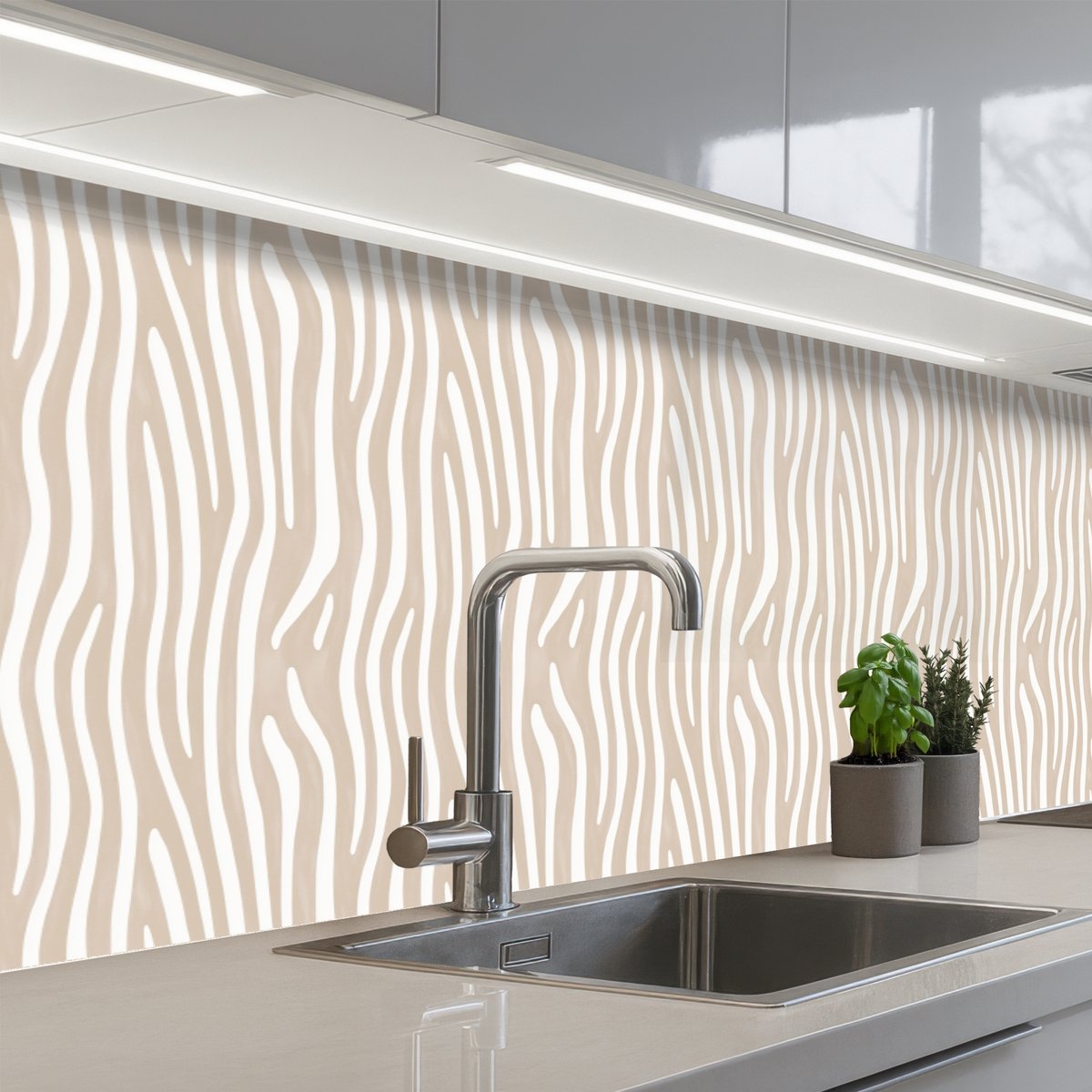 Keuken achterwand 500x80 cm - Spatscherm zelfklevend Abstract - Zebra - Beige - Muurbeschermer - Spatwand fornuis