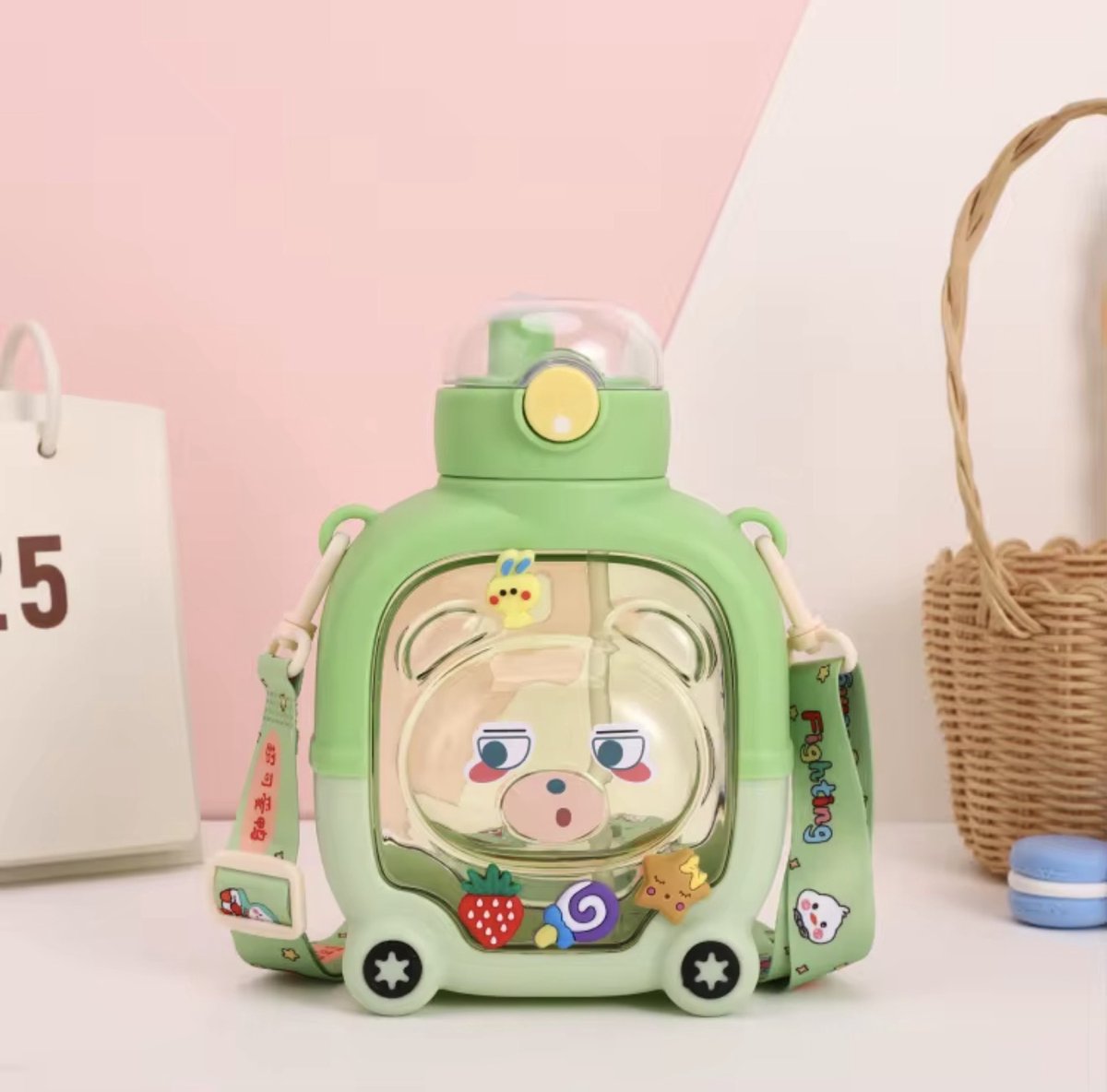 Kinder Waterfles met Rietje en Schouderband – Lekvrij – 650 ml – BPA Vrij - Groen