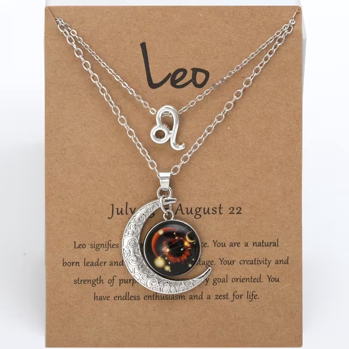 My Sweet Romance® - Ketting met sterrenbeeld Leeuw (Leo) – zilverkleurig - lengte ketting 47 cm – geboortedatum 23 juli tot en met 23 augustus