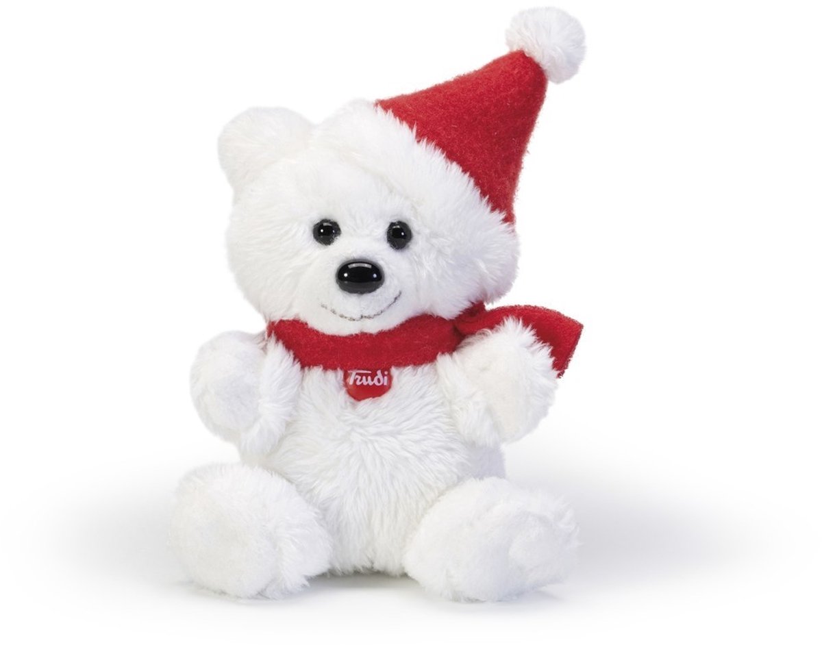 Trudi - Trudino Kerstbeer 10 cm - Handgemaakt in Italie - Pluche knuffel - Kerst knuffel - Knuffeldier voor jongens en meisjes - Wit Rood