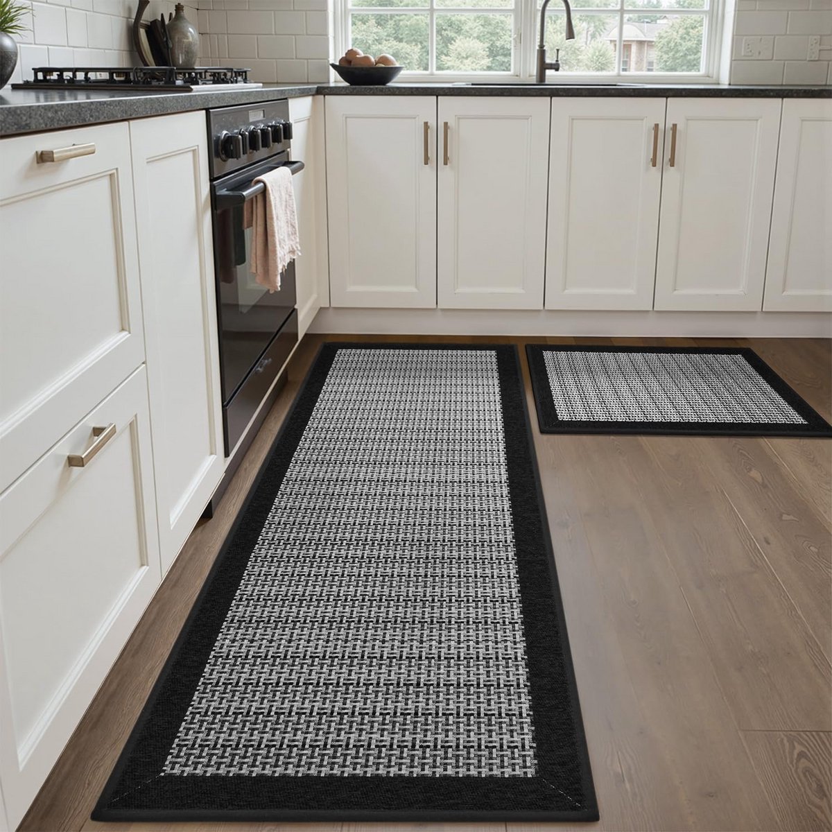 Set van 2 Antislip Keukentegels Modern en Wasbaar Zwart