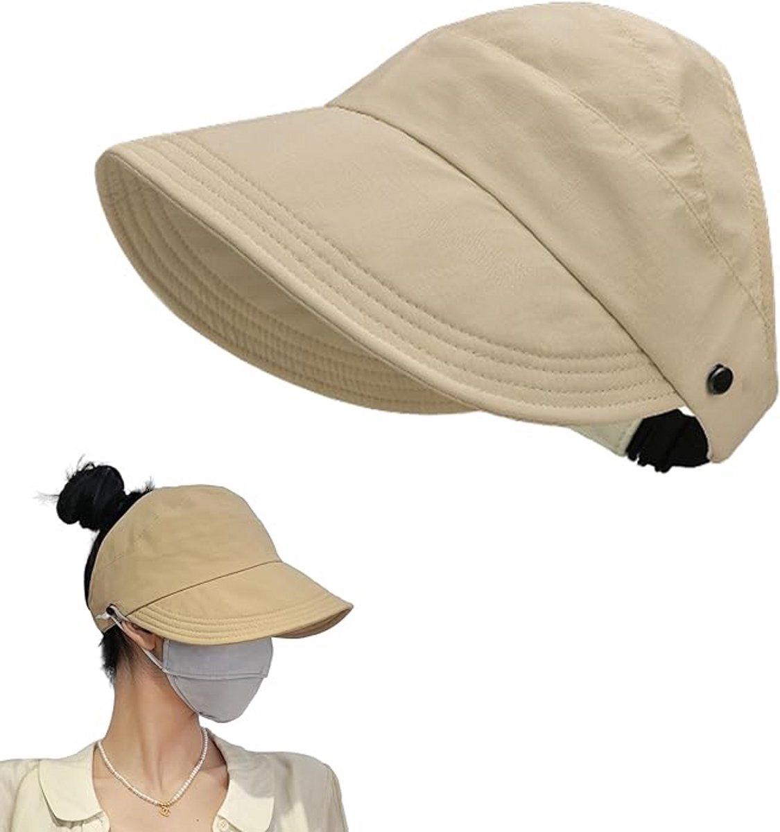 Sun Hat Wide Brim - Zonnehoed Dames - Outback hoed - Bucket Hat - Goede bedekking - Ademende mesh voering - Hoofdomtrek 56-58 cm - khaki