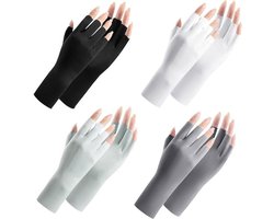 4 paar - Handschoenen - Halfvingerhandschoenen - dames UV-beschermende handschoenen met halve vingers - zomerhand beschermingshandschoenen - vingerloze handschoenen met bescherming tegen de zon - zwart, wit, donkergrijs, lichtgrijs - 23 cm