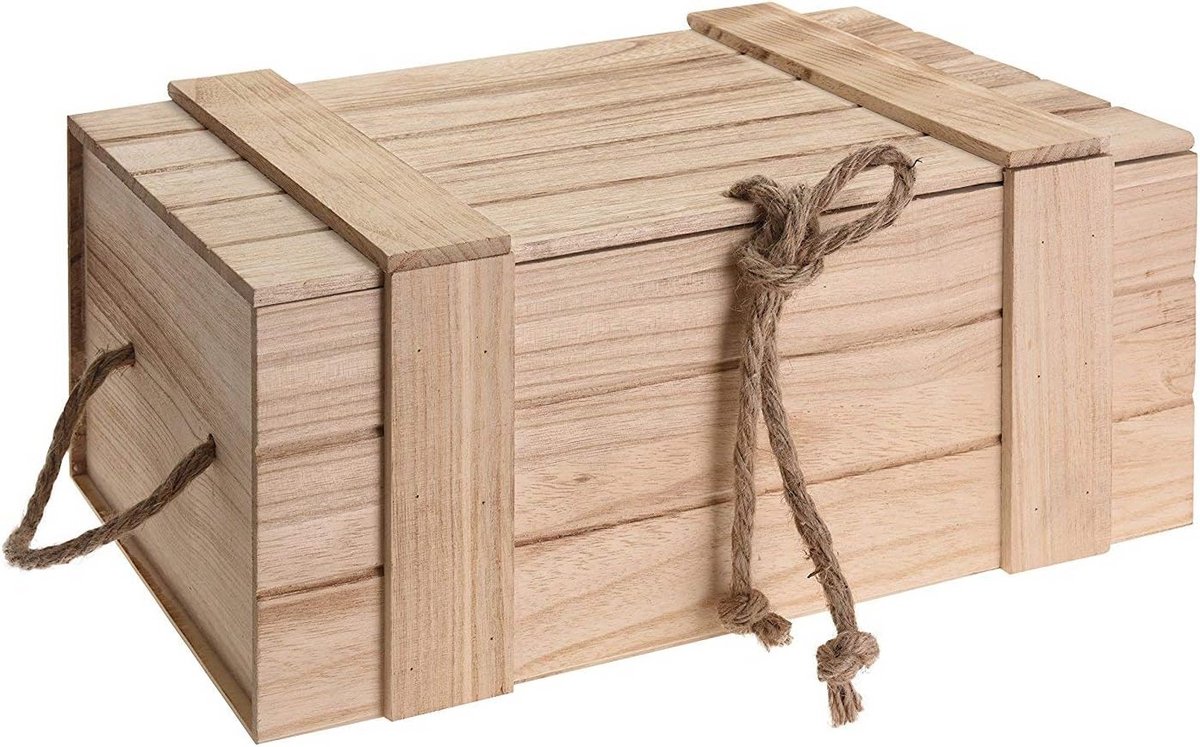 Gevlamde Houten Kist met Deksel voor Opslag en Decoratie