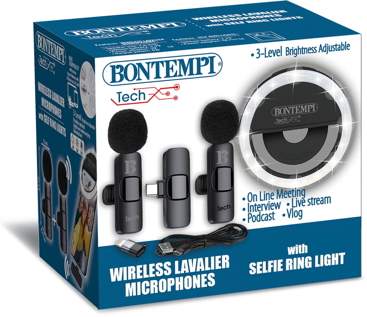 Bontempi - Dasspeld microfoon - 2 microfoons - incl selfie ring licht