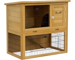 PawHut - Konijnenhok - Hout - 85x50x80cm - Geel