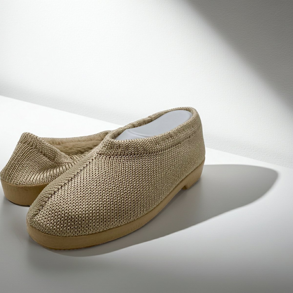 Gevoerde Gebreide Portugese Schoen - Beige Gold - Maat 39 - Instappers - Pantoffel