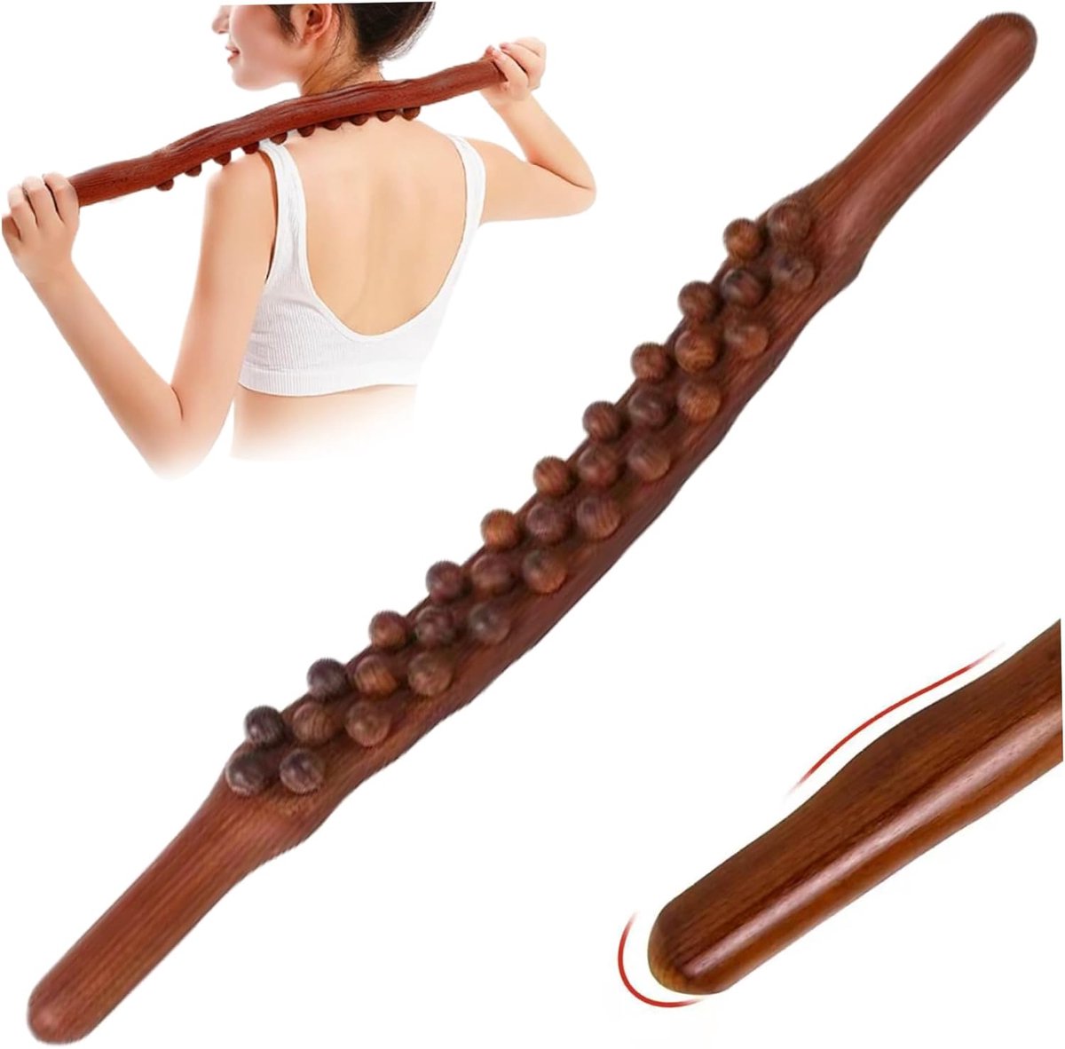 Houten Massage Roller Stick 31 Kralen voor Lymfedrainage en Spiermassage