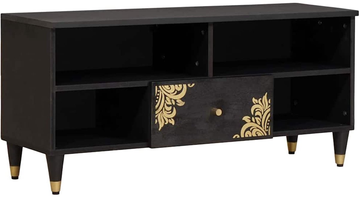 vidaXL - TV - Kast - met - lade - Zwart - 100 - x - 33 - x - 46 - cm - Massief - Mango - Hout