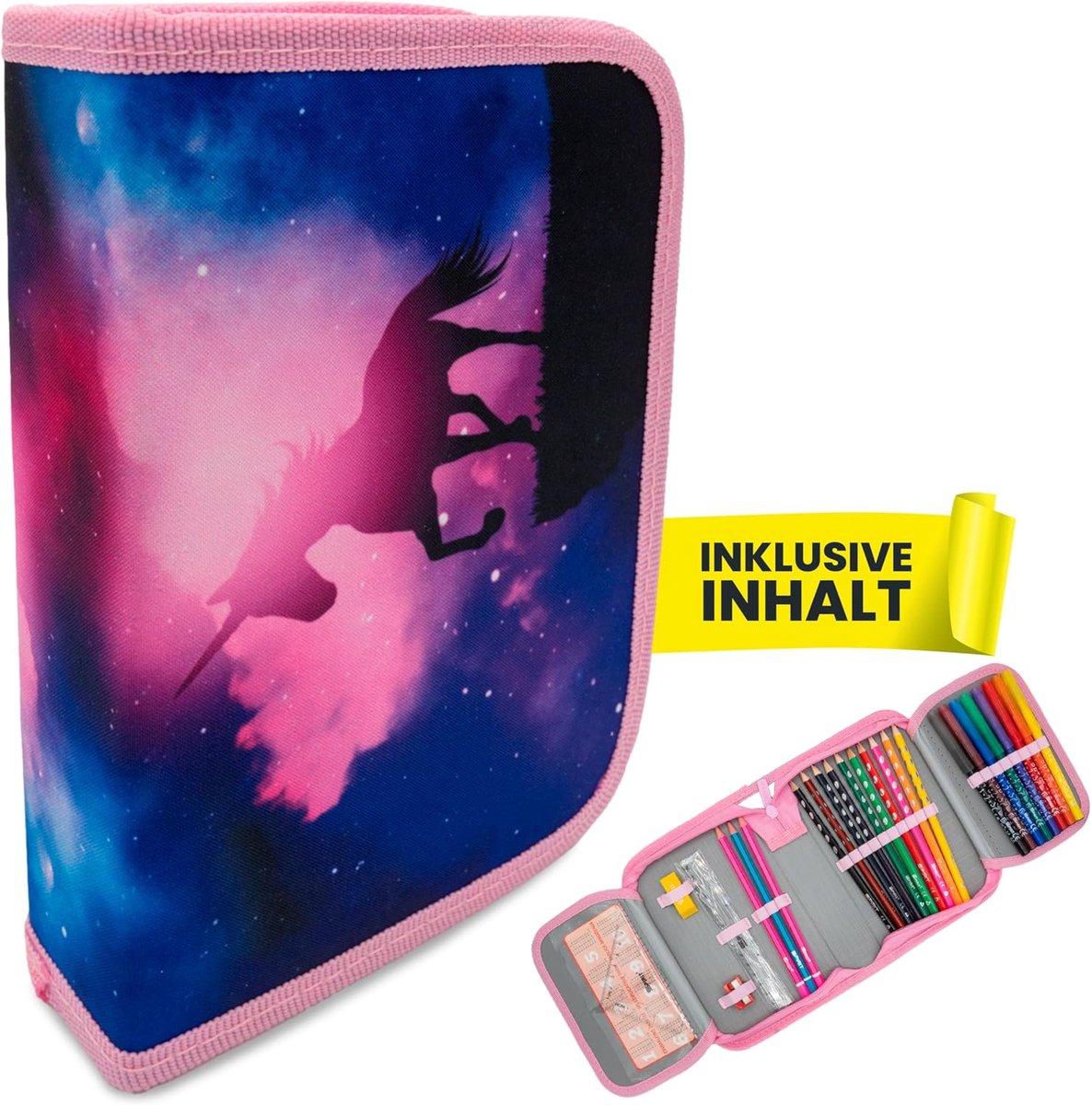 itenga 28-delige etui met 1 rits voor jongens en meisjes (magische eenhoorn)
