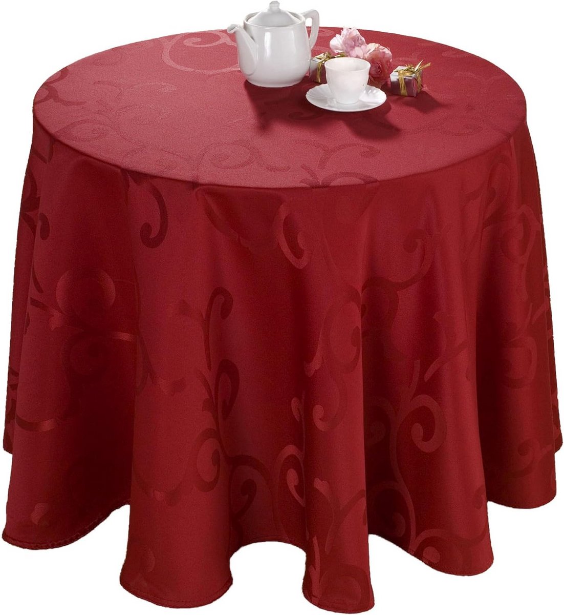 Rond Damast Tafelkleed - Kersen Rood - Diameter 170 cm - Hoogwaardig en Stijlvol