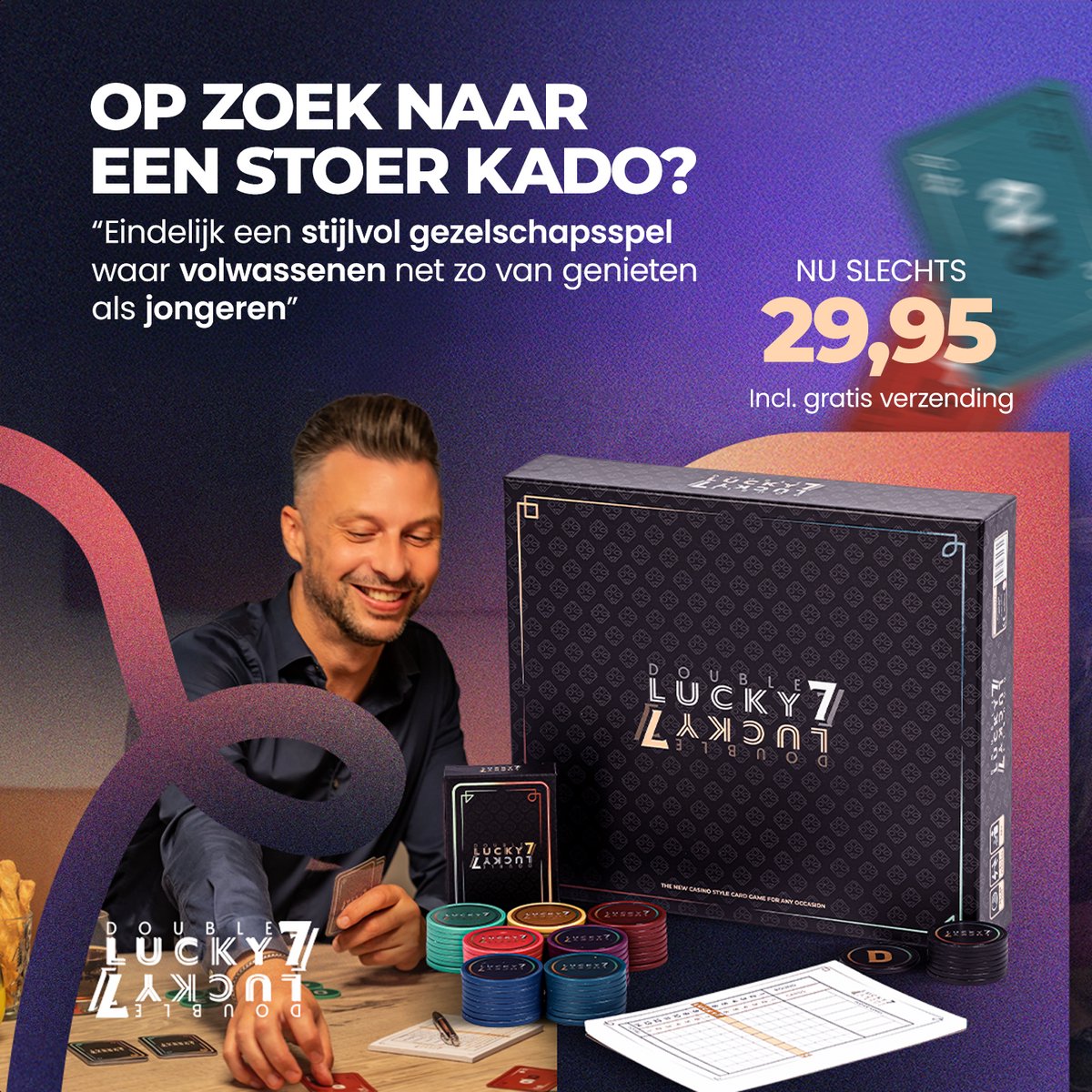 Double Lucky 7 - Kaartspel voor volwassenen en families - 2024 Editie - Verrassend snel gezelschapsspel in luxe casino stijl - Familiespel voor 2 tot 7 spelers – Vanaf 14 jaar - 40 min — afbeelding 4