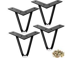 ASelected 4 Pcs Hairpin Legs Metal Hairpin Legs Heavy Duty with Screw Floor Protector Rubber for Cabinet Cabinet Bedside Cabinet Cupboard Coffee Sofa 4 Inch Black