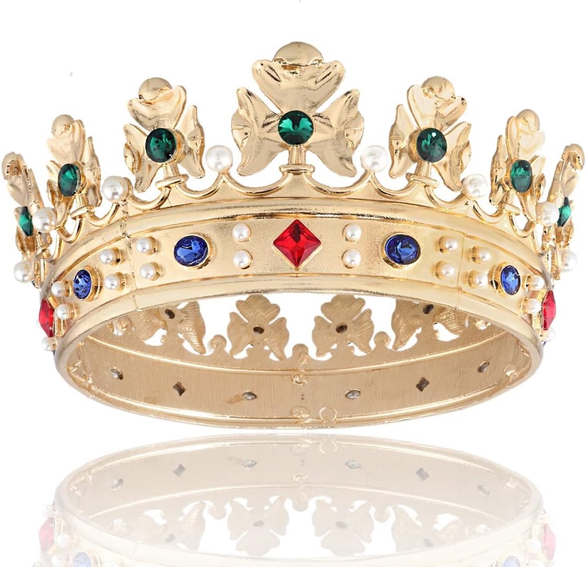 Koningskroon Heren Zwart Metaal Glanzend Strass en Parels Voor Feest en Cosplay