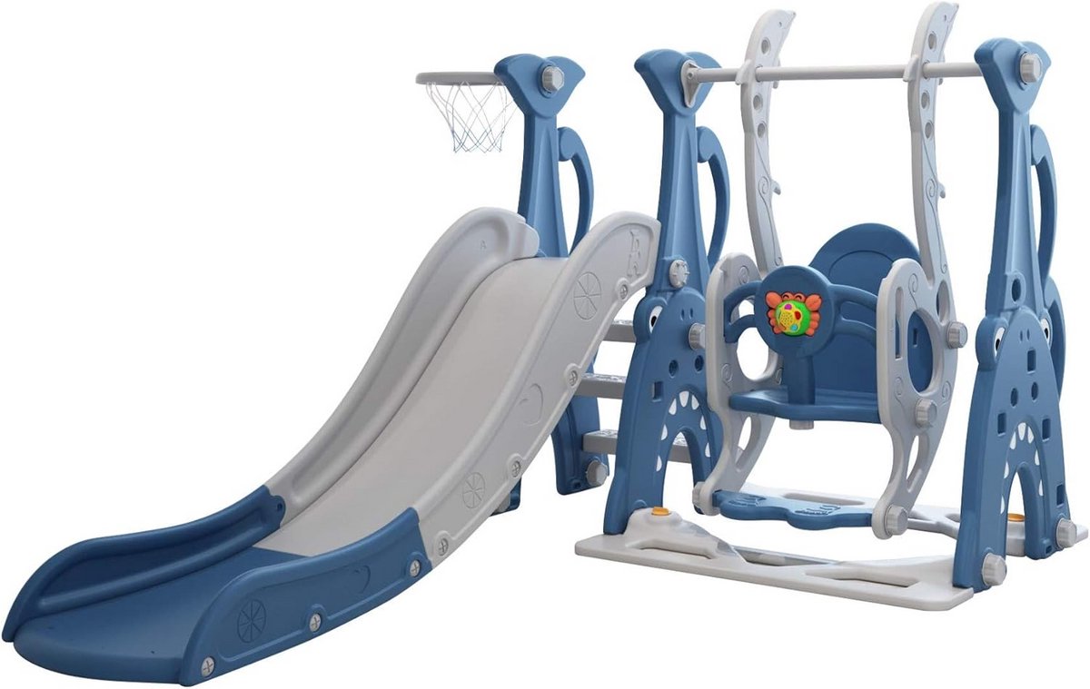 3-in-1 Buitenspeeltoestel met Glijbaan (165 cm), Schommel en Basketbalmand