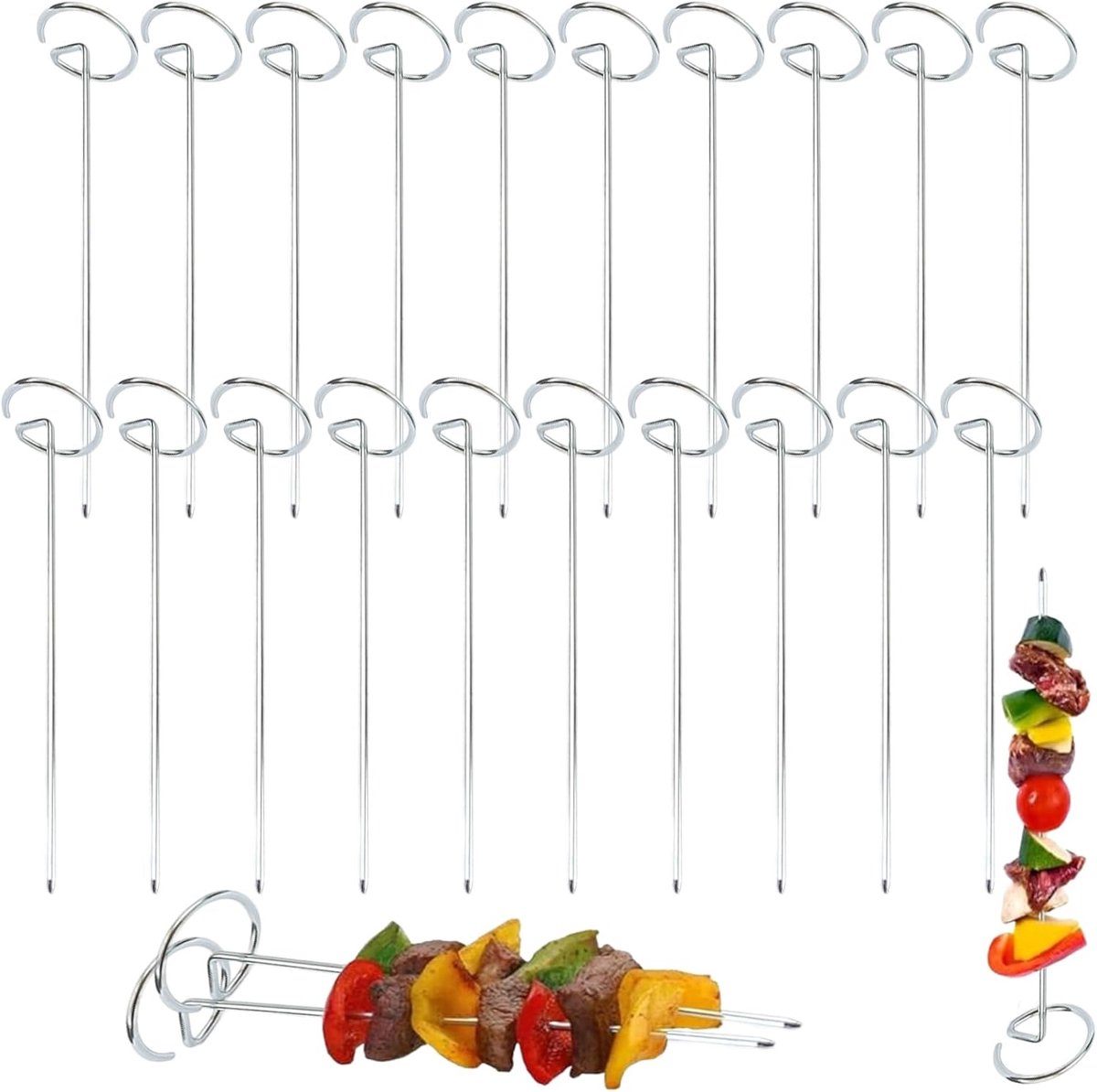 40x RVS Spiesjes voor Barbecue en Kampvuur - Metalen Saté Prikkers 9.5 cm