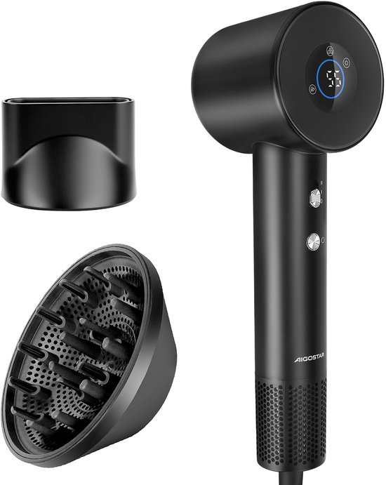 Aigostar AirJet - High Speed Föhn met Diffuser - 110.000RPM - 1600W - Zwart