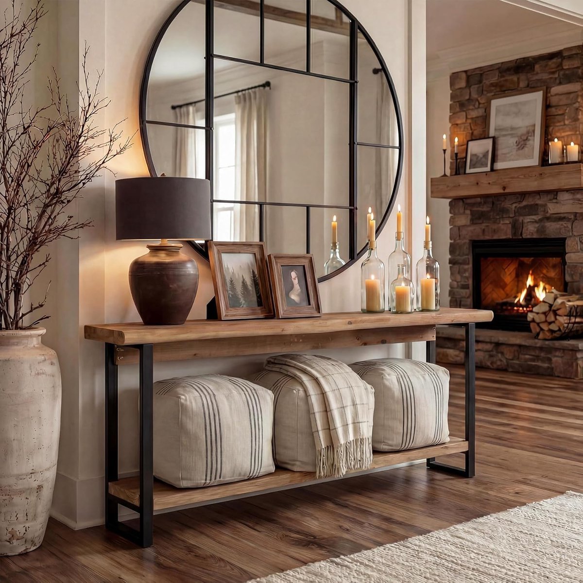Tribesigns Massief houten Consoletafel met 2 -laags - rustiek bruin Sidetable - Hout - 160 x 30 x 80 cm - Smalle Consoletafel met 2 Niveaus voor Hal, Woonkamer, Entree