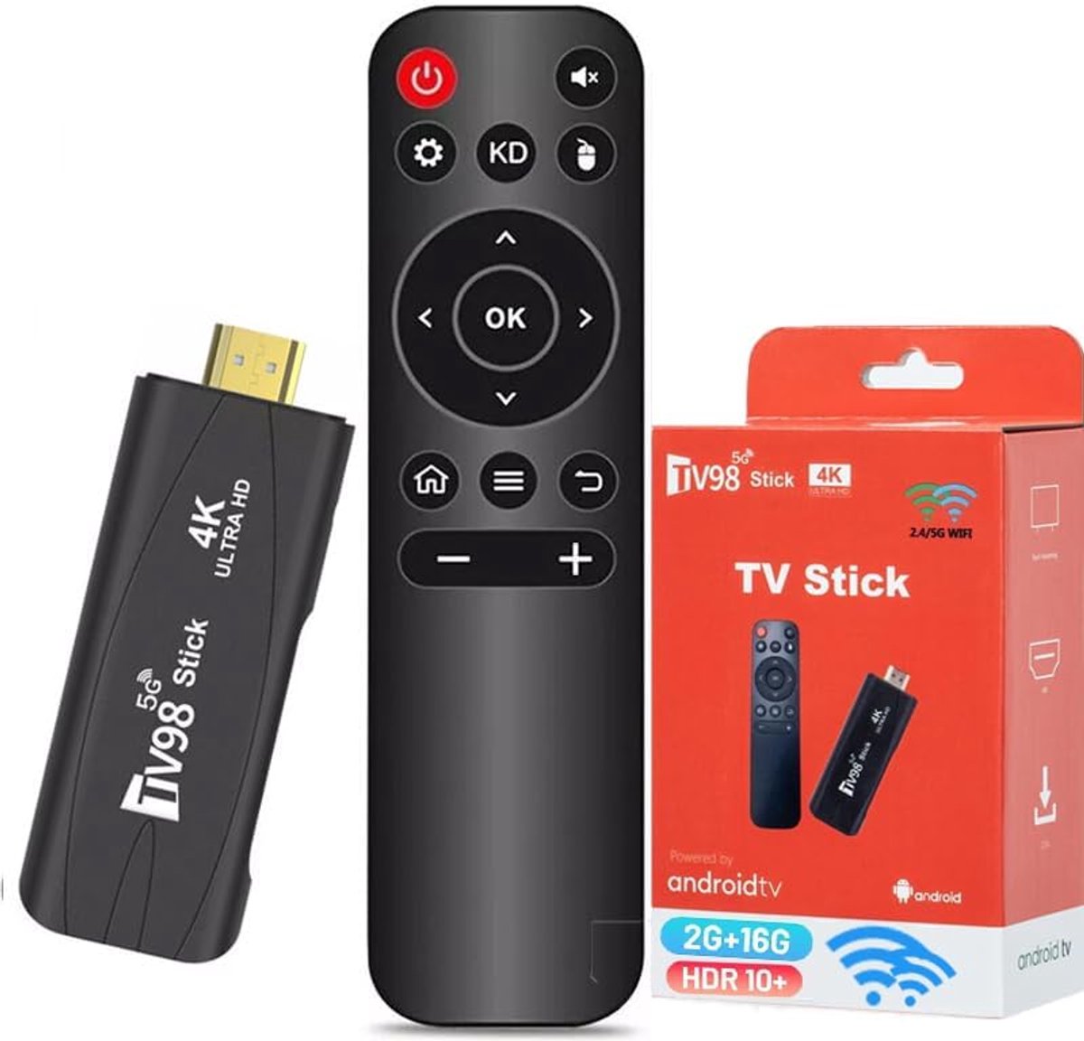 Android TV Stick - 2GB RAM/16GB ROM, H313 Quad-Core 64-bit Processor, 4K HDR10+, WiFi 6 Dual-Band (2.4G/5G), USB Interface