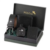 Polo Air Cadeauset voor Mannen - 4-delig - Riem Portemonnee Pasjeshouder & Parfum 50ml - Luxe Geschenkset Zwart