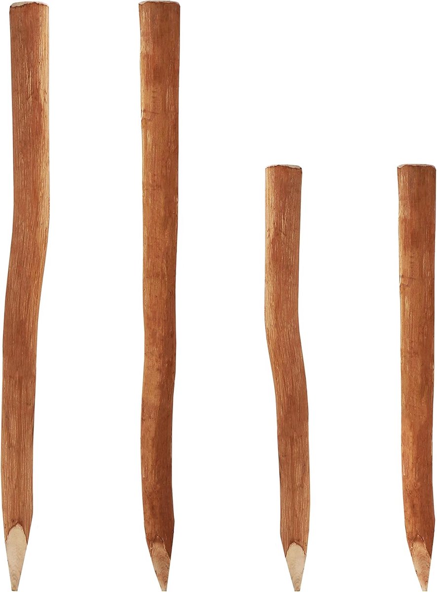 Houten Palen - Schuttingpalen Tuinpalen - Tuinondersteuning Planten - Duurzaam Hazelnoot Hout - 10 Stuks 1.05m - Bruin