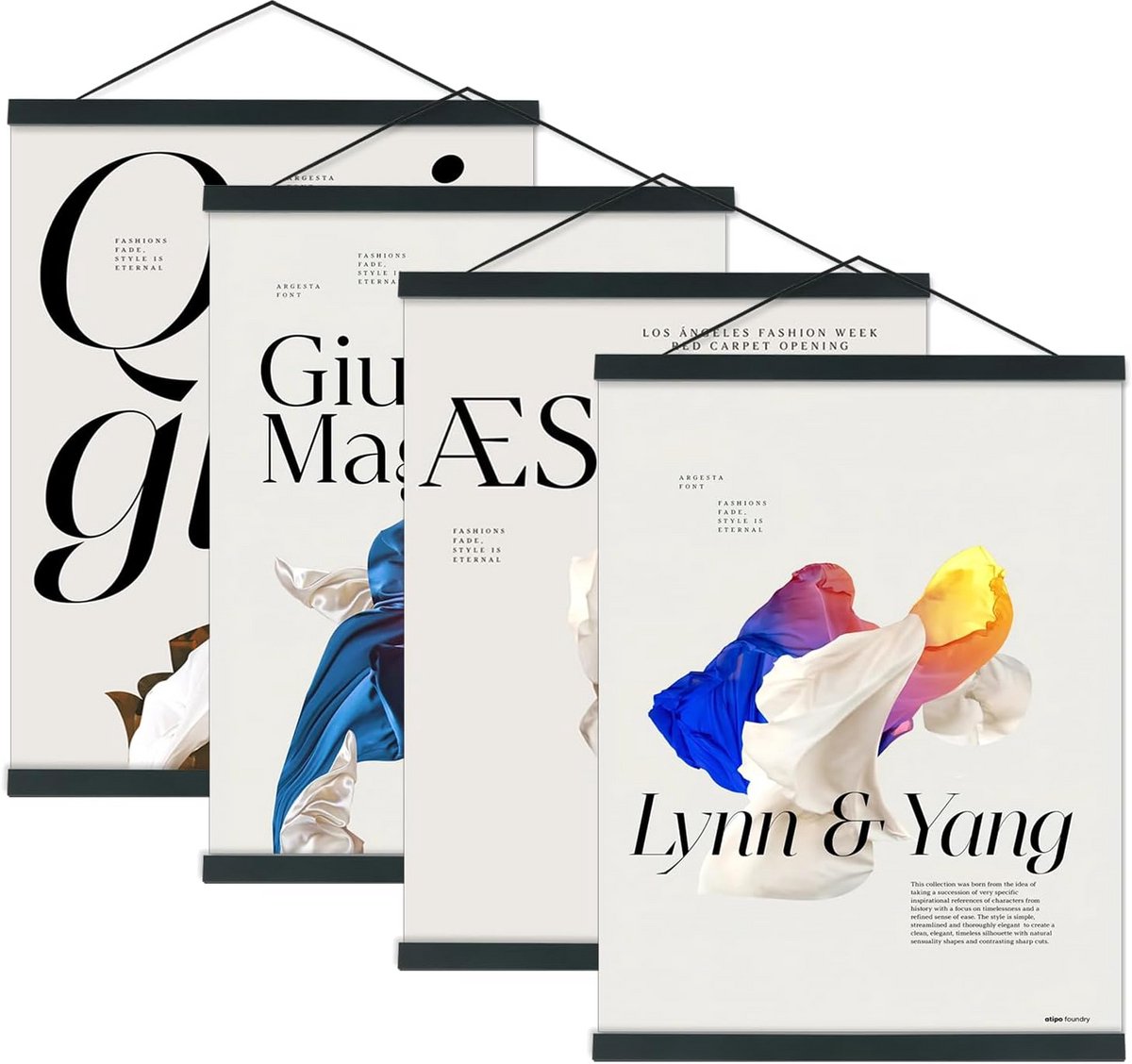 Set van 4 Magnetische Posterhangers Hout 20 cm voor Fotokaarten en Canvas