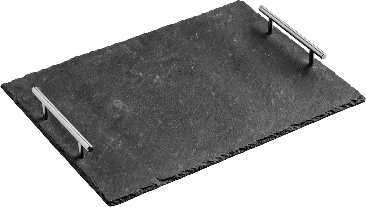 Leisteen Dienblad met RVS Handvatten - Serveerplank voor Kaas of Hapjes