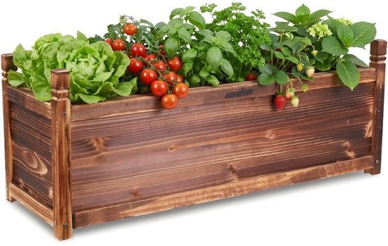 unho Houten Plantenbak Buiten - Gecarboniseerd Dennenhout - Rechthoekige Bloembak - Weerbestendig & Rotvrij - 90 cm