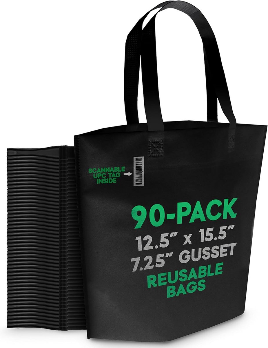 90 Stuks Herbruikbare Boodschappentassen Non-Woven - Sterke Winkeltassen met Handvatten
