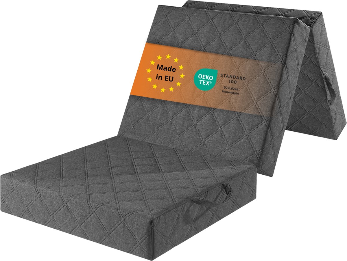 sleepling opvouwbaar matras 1 persoons - 3-delige vouwmatras 75x195 cm - hardheidsgraad 2,5 - matras met comfortschuim en visco-elastisch schuim - als logeermatras opvouwbaar of zitpoef - Made in EU - 75 x 195 x 15 cm - donkergrijs