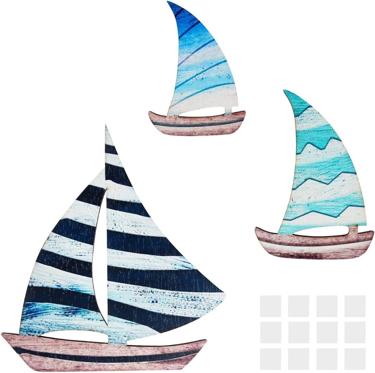 3 Delige Houten Zeilboot Wanddecoratie - Nautische Strand Sfeer voor Woonkamer en Hal