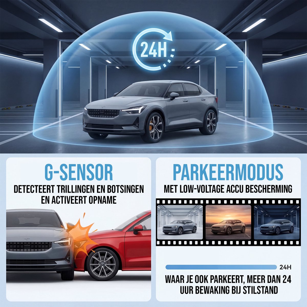 Senzo Dashcam - Voor Auto - 4K Ultra HD - Voor & Achter - Wifi & GPS - Nachtzicht - G-Sensor - Met Parkeerbewaking - Met App - 64GB – foto 2