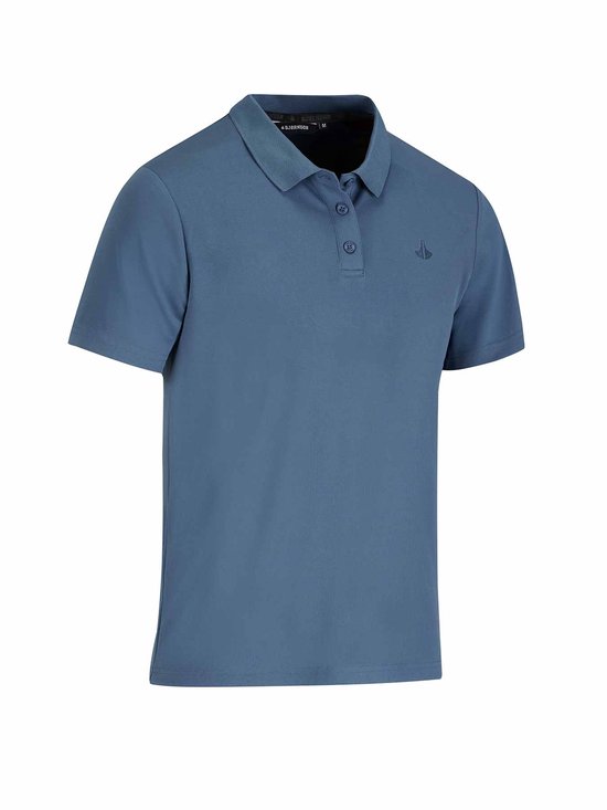 Blauw poloshirt met korte mouwen en geborduurd ankerlogo.