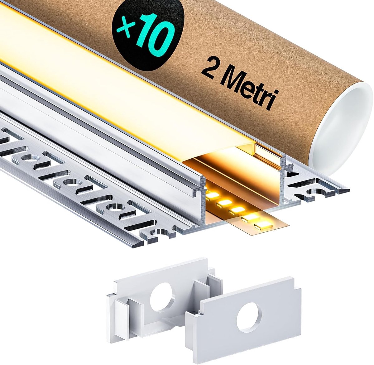 Aluminium Inbouwprofiel voor Ledstrips tot 20mm, 20 Meter Set met Melkwitte Diffuser