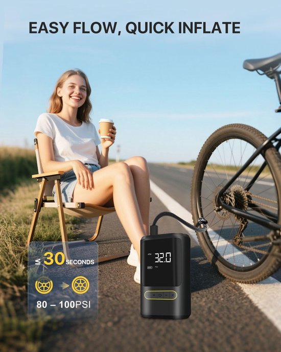 Elektrische Fietspomp - digitale display - voor racefiets-80w-USB — afbeelding 3