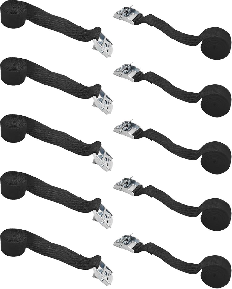Bevestigingsbanden Set - Spanbanden Kort - Lading Zekeren - Verstelbare Gesp - 10 Stuks 1 Meter - Zwart