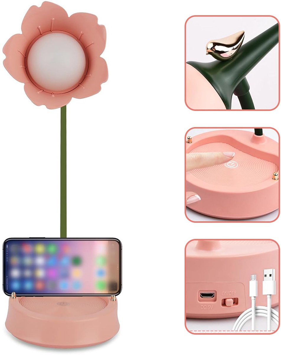 Tafellamp - Kinderbureaulamp - Dimbare Led-Tafellamp met 3 Kleurtemperaturen - Oplaadbare Batterijlamp met Aanraaksensor en Flexibele Arm - Draadloze Led-Tafellamp Om Te Lezen en Te Leren - Roze thumbnail 7