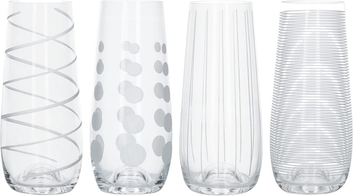 Set van 4 Kristallen Flûteglazen Zonder Steel - Zilveren Design - 230ml
