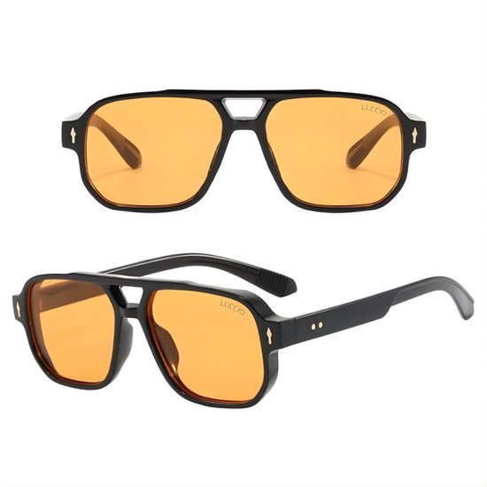 LUCCIO - Koningsdag bril - Oranje bril - Koningsdag accessoires - Retro bril - Mode bril - Festivalbril - Technobril - Rave bril - Festival zonnebril - Zwart - Carnaval bril - Dubbele brug van Merkloos — afbeelding 2