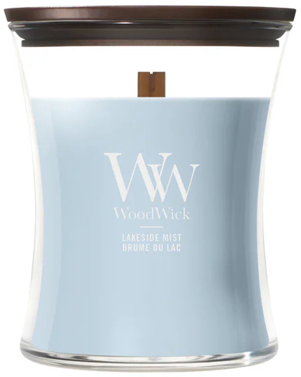 WoodWick Hourglass - Lakeside Mist - Medium Geurkaars - 60 branduren Blauw