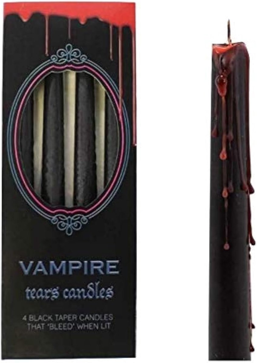 Set van 4 Bloedende Zwarte Kaarsen voor Gothic Decoratie en Halloween Rituelen